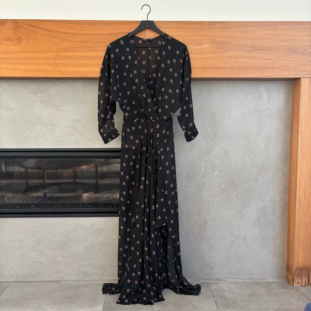Maje Ritunia Black Long Sleeves Sheet Asymmetrical Dress, Size 2